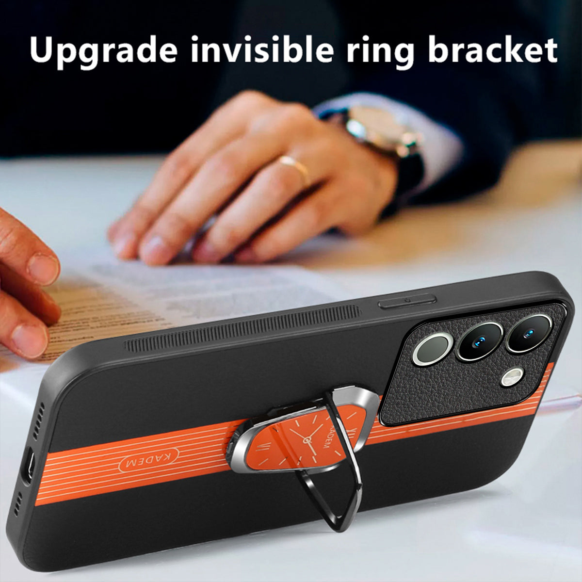 KADEM For vivo V29e (Global) 5G / Y200 4G Cover with Kickstand PU+TPU+Acrylic Phone Case KADEM For vivo V29e (Global) 5G / Y200 4G Cover with Kickstand PU+TPU+Acrylic Phone Case